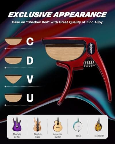 Leo Jaymz Heavy Duty Guitar Capo for Acoustic/Electric Guitars, Guitar Clip made of Zinc Alloy Metal, Guitar Clamp for Bass Classical Guitar, Ukulele, Mandolin,Banjo (Shadow Red)