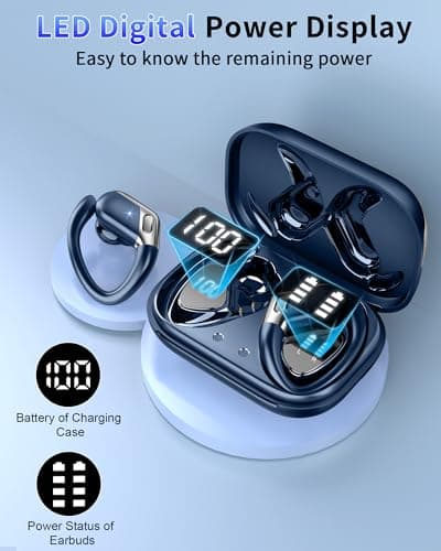 Wireless Earbud, Bluetooth 5.4 Headphones IP7 Waterproof for Sport, 50H Running Wireless Earphones with ENC Noise Cancelling Mic, Deep Bass Over Ear bud with Earhooks for Android, iOS, Workout, Gym