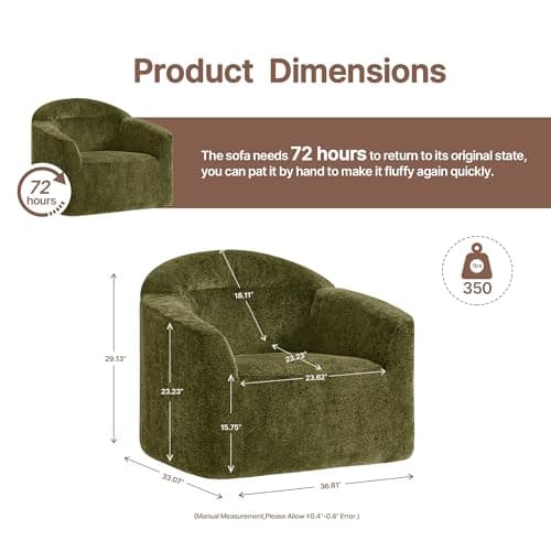 KISLOT 2 PCS Frameless Accent Chair,Full Sponge Cloud-Like Comfy Sofa Chair for Living Room,Zero Assembly Cloud Couch Reading Chair,Ergonomic Small Space Seating for Bedroom,Home Office