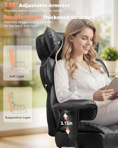 COMHOMA Big and Tall Office Chair with Upgrade Footrest, Heavy Duty Gaming Chair High Back Executive Chair with Spring Lumbar Support for Lower Back Pain Relief, 150°Reclining Adjustable Armrests