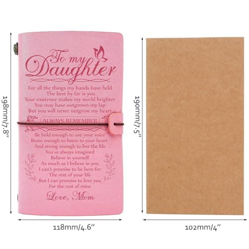 Daughter Gift from Mom, To My Daughter Leather Journal, 140 Page Refillable Writing Journal, Christmas Birthday Gifts for Daughter from Mom, Mother Daughter Gifts for Adults Daughter（Pink）