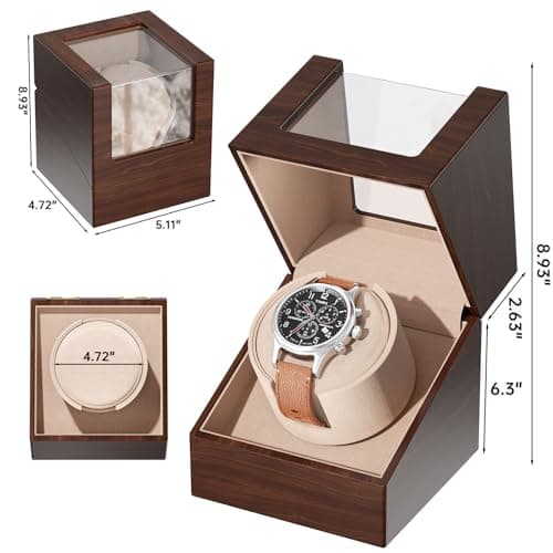 Racokky Racokky Automatic Single Watch Winder Box for Rolex and Other Watches, Ultra Quiet Japanese Motor, Self Winding Rotating Wooden Watch Case, Battery or Type-C Powered, Premium Watch Box for Men and Women