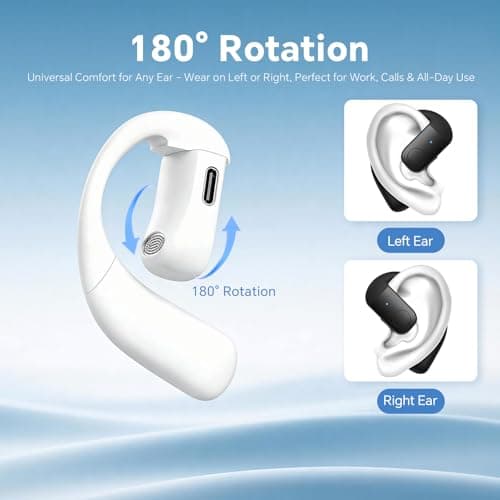 Xmenha Single Bluetooth Phone Earpiece Earbud One Ear Piece Open Ear Bud Air Bone Conduction Earbud Earless Out of Ear Headphones Bluetooth Wireless Headsets with Microphone Earhook for Work