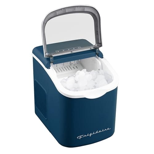 FRIGIDAIRE Retro Compact Ice Maker Machine, Bullet Ice, 26 lb per Day (Blue)
