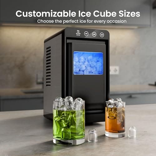 Kismile Portable Countertop Ice Maker Machine, 26lbs Ice in 24Hrs, Self-Cleaning Ice Maker with Selectable Ice Size & Internal Light, Compact Design for Home/Kitchen/Bar