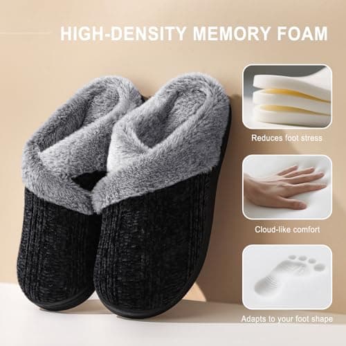 Homitem Slippers for Women Fuzzy House Slip on Indoor Outdoor Bedroom Furry Fleece Lined Ladies Comfy Memory Foam Female Home Shoes Anti-Skid Rubber Hard Sole