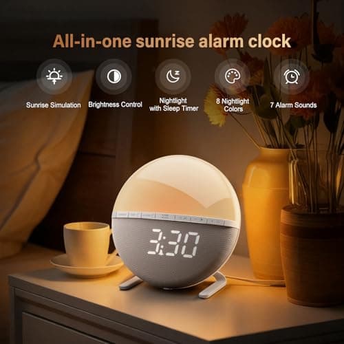 Tranquee Sunrise Alarm Clock for Bedrooms – Gentle Wake Up Light with Soothing Night Light & Ambient Sounds, Alarm Clock for Heavy Sleepers, Shift Workers, Kids & Adult, Relaxing Bedside Lamp Gift