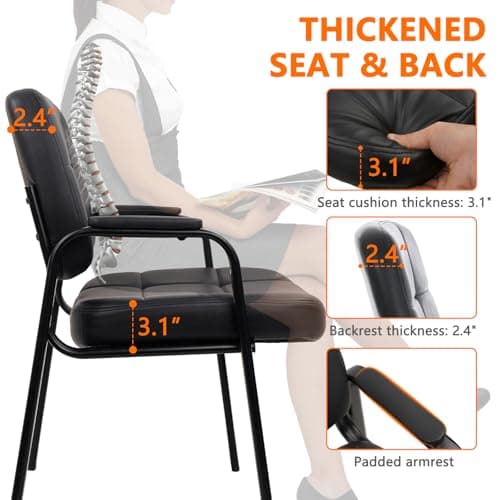 CLATINA Big & Tall 500 lbs Waiting Room Guest Chair, Leather Office Reception Chair No Wheels with Padded Arms for Elderly Home Desk Conference Room Lobby Side Salon Clinic, Black(4 Pack)