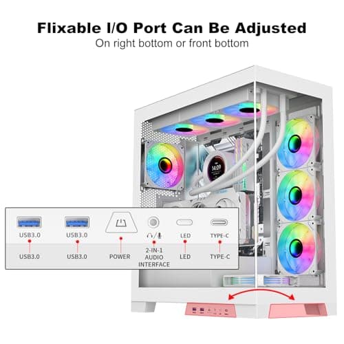 SAMA NEVIEW 4503 Mid Tower PC Case with Dual Tempered Glass Panels, 4×120mm ARGB Fans Pre-Installed, High Airflow ATX PC Case for Case PC Gaming, USB 3.0×2, Type-C Port, Supports Top 360mm AIO – White
