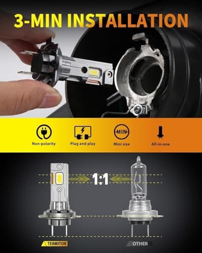 Termitor Upgraded​ H7 Light Bulbs, 90,000LM Brightness, 1:1 Mini Size, 6500K Cool White, Easy 3 Min Plug and Play, IP68 Rated, Extremely Long Lifespan, Pack of 2