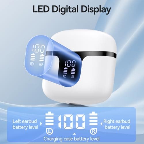 BHNYBWUL Wireless Earbuds, Bluetooth Headphones 5.4 Stereo 50 Hour Playback Ear Buds with LED Display and with ENC Noise Cancelling Mic Wireless Earphones, for Phone, Tablet, Laptop, Sports, White