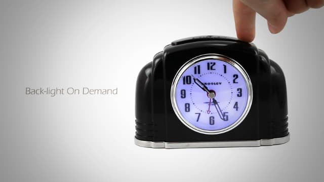 Crosley Vintage Art Deco Analog Alarm Clock, Quiet Ticking, Automatic Dimmable Smart Light, Simple Controls, (Black)