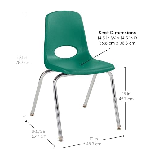 FDP 18" School Stack Chair, Stacking Student Seat with Chromed Steel Legs and Nylon Swivel Glides For In-Home Learning, Classroom or Office - Green (4-Pack), 10384-GN
