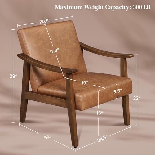 Yaheetech PU Leather Accent Chair, Mid-Century Modern Armchair with Solid Wood Legs, Reading Leisure Chair with High Back for Living Room Bedroom Waiting Room, Brown