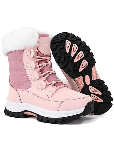 COOJOY Womens Waterproof Winter Snow Boots Warm Shoes Furry Mid Calf Lightweight Walking Hiking Booties