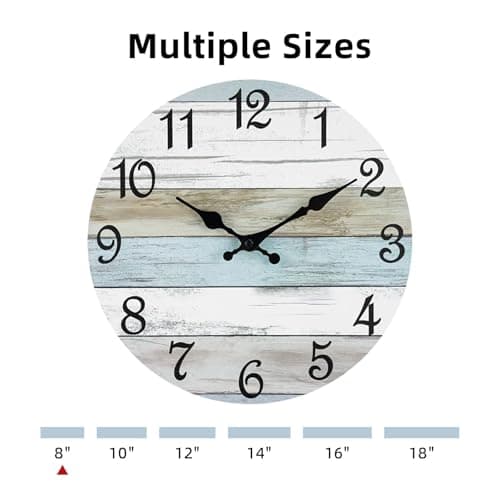 CHYLIN Wall Clock, Silent Non Ticking Battery Operated, Rustic Coastal Country Clock Decorative for Bathroom Kitchen Bedroom 8