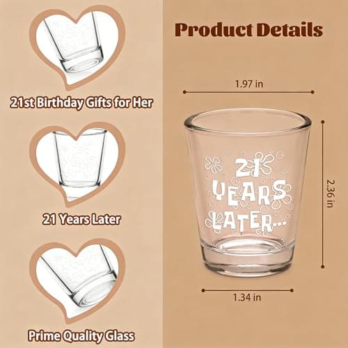 Futtumy 21 Years Later Shot Glasses Set 2, 21st Birthday Gift for Her, 21st Birthday Gifts for Him, Gifts for 21 Year Old Male Female Women Men Son Daughter, Funny Birthday Present for Him or Her B0G4GX17D8