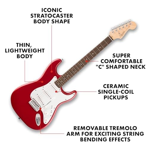 Fender Squier Debut Series Stratocaster Electric Guitar, Beginner Guitar, with 2-Year Warranty, Includes Free Lessons, Dakota Red with Matte Finish