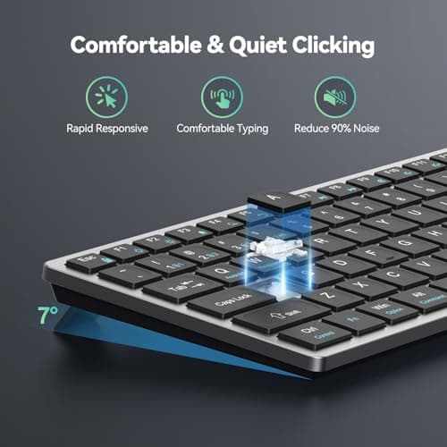 TECKNET Bluetooth Keyboard Rechargeable, 4-Device (2.4G+3BT) Wireless Keyboard, Ultra-Slim Quiet Typing, 14 Hotkeys Computer Keyboard for PC/Laptop/Smart TV/Tablet/iPad
