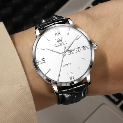 OLEVS Men’s Watches Waterproof Dress Minimalist Analog Quartz Stainless Steel Casual Men’s Wrist Watch with Day Date, Classic Luxury Elegant Roman Numerals Dial Big Face Relojes para Hombres