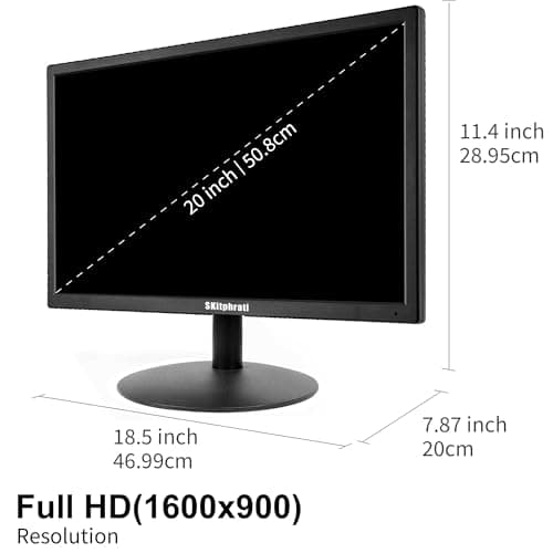 SKitphrati 20" PC Monitor 1600x900 75Hz 5MS HDMI Monitor LED Viewing Angle 95° (Horizontal) with HDMI VGA Input, 76% sRGB, VESA Wall Mount, TN Panel, Black