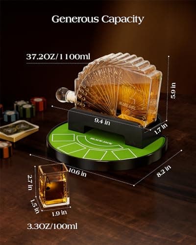 Kollea Blackjack Whiskey Decanter Set, 37.2 Oz Casino Style Decanter with 4 Glasses, Liquor Dispenser, Funny Birthday Gifts for Men Dad, Him, Boyfriend, Poker Game Night Essentials, Bar, Party Decor