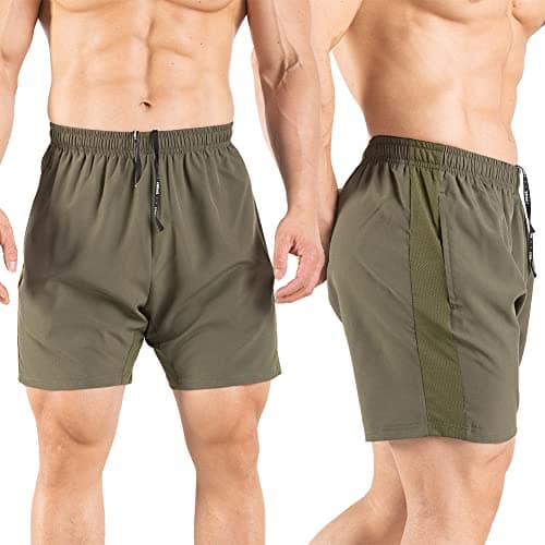 Men's 5" Running Shorts 2 Pack Quick Dry Athletic Workout Gym Shorts with Zipper Pockets