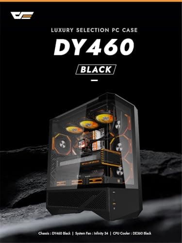 darkFlash DY460 ATX Full-Tower PC Gaming Case, High Airflow, 4×ARGB PWM Fans Included, 330° Full-View Tempered Glass, Separate PSU chamber, Supports RTX 5090 up to 400mm, 360mm Radiator Support, Black
