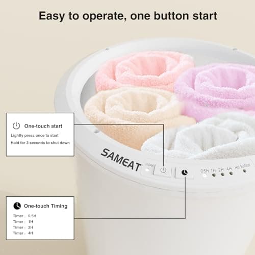 SAMEAT Heated Towel Warmers for Bathroom - Large Towel Warmer Bucket, Wood Handle, Auto Shut Off, Fits Up to Two 40"X70" Oversized Towels, White B0C7KQTXV1