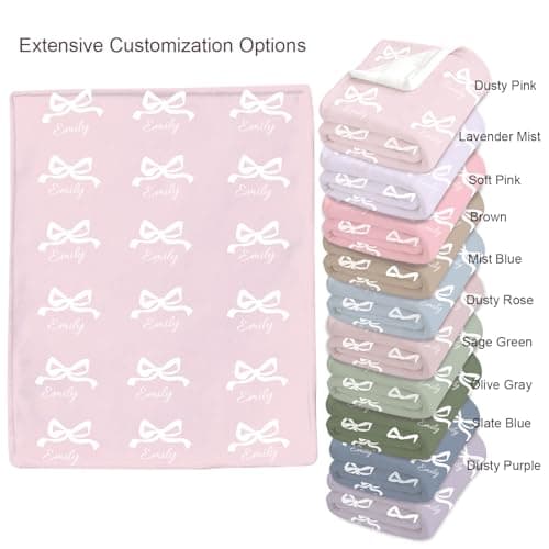 Personalized Baby Blanket with Bow – Custom Name Blanket for Newborn Girl, Soft Coral Fleece Blanket with Custom Bow & Text Color, Keepsake Nursery Blanket