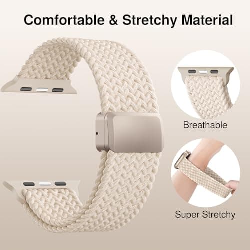Braided Stretchy Band Compatible with Apple Watch Bands 38mm 40mm 41mm 42mm 44mm 45mm 46mm 49mm Women Men, Soft Nylon Solo Loop Magnetic Sport Strap for iWatch Series 11 10 9 8 7 6 5 4 3 2 1 SE Ultra