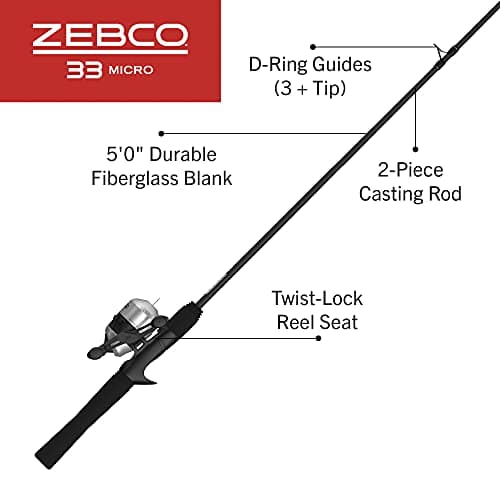 Zebco 33 Micro Spincast Reel and 2-Piece Fishing Rod Combo, 4.5-Foot Rod with Bonus Tackle Pack, QuickSet Anti-Reverse Fishing Reel with Bite Alert