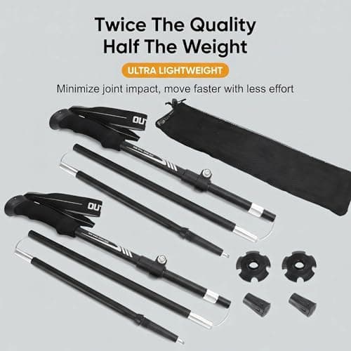 Folding Hiking Poles, Lightweight 7075 Aluminum Alloy Mountain Tech Trekking Poles for Men, Collapsible Walking Sticks for Travel, EVA Foam Grip, Set of 2 - Black