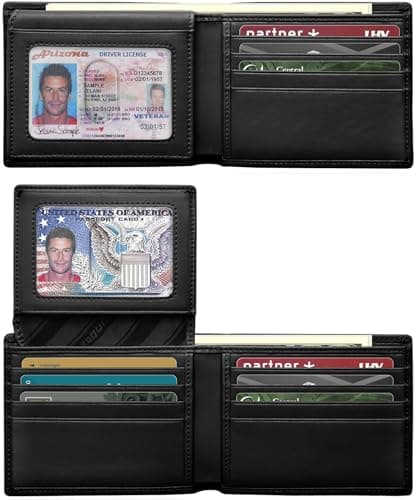 RUNBOX Genuine Leather Wallet for Men 12 Cards Mens Wallet Bifold Rfid Blocking with 2 ID Windows Card Holder Wallet with Gift Box
