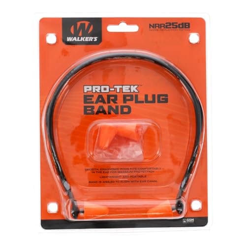 Walker's Pro-Tek Earplug Band 25dB NRR Passive Hearing Protection Shooting Hunting Soft Adaptable Foam Plugs w/Comfortable Neckband, Extra Pair of Ear Tips Included