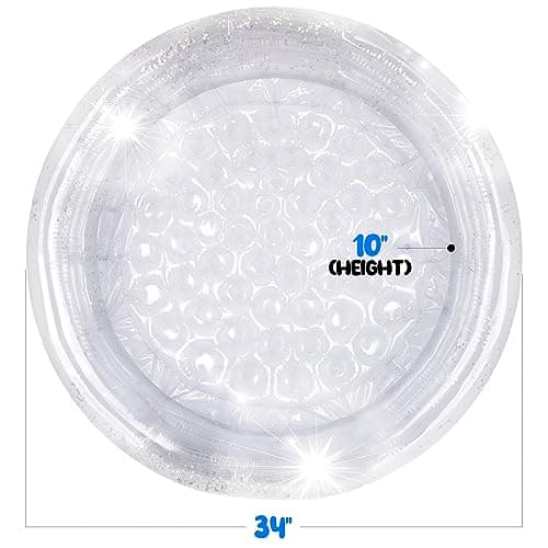 ArtCreativity Sparkly Inflatable Kiddie Pool for Kids 34"x10" - 3 Levels - Transparent Blow Up Baby Pool with Silver Glitter, Easy to Inflate Small Toddler Pools for Outdoor