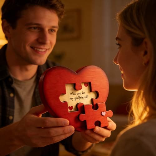 Will You Be My Girlfriend, Valentines Proposal Gift Ideas Will You Be My Girlfriend Proposal Sign for Valentine Day Girlfriend Day Christmas Wood Heart Shaped Gift Puzzle Piece Sign with Hidden Message