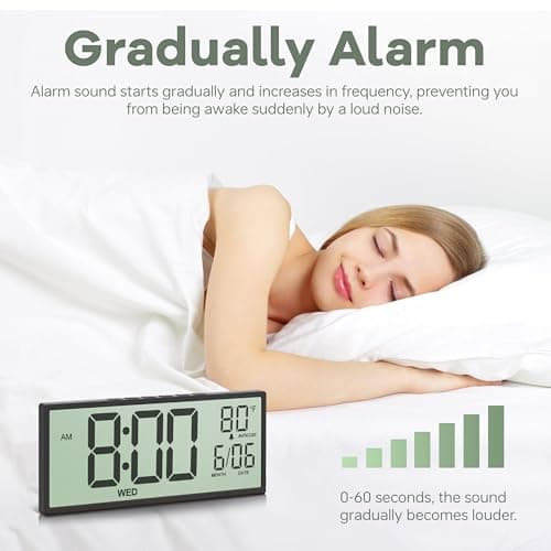 JALL 14.5" Large Digital Wall Clock Battery Operated with Big Digits LCD Screen Display, Day, Date, Alarm, Auto DST, Temperature for Living Room, Bedroom, Desk Decor, Mounted, Gift for Elderly