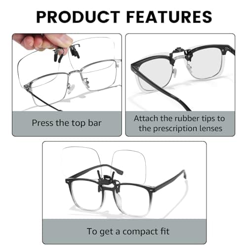 VIEWBETTER 3 Pack Clip On Blue Light Blocking Glasses for Eyes Strain/Light-Sensitive Flip Up Computer Gaming Glasses