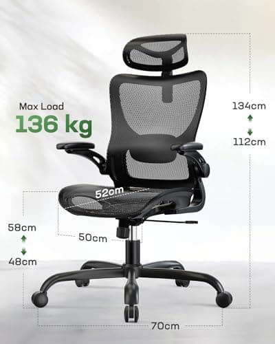 Marsail Ergonomic Mesh Office Chair High Back Home Office Desk Chair with Adaptive Lumbar Support, 2D Headrest, 3D Flip-Up Armrests, Height Adjustable and Rocking Tilt for Home Office and Gaming
