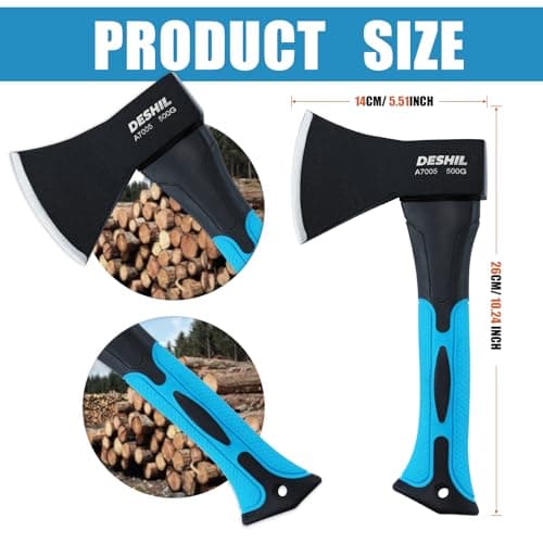 10” Outdoor Hatchet Forged Carbon Steel Heat Treated Hand Tool, Fiberglass Shock Reduction Handle with Anti-Slip Grip, Blue