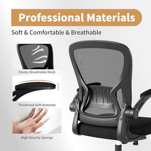 Youhauchair Mesh Office Chair, Ergonomic Home Office Desk Chairs with Flip-up Arms and Lumbar Support, Height Adjustable, Black