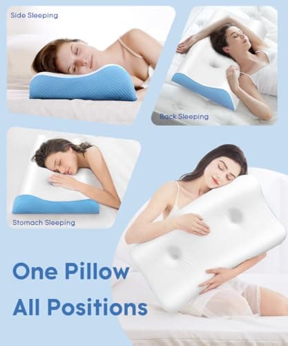 Cervical Pillow for Neck Pain Relief - Contour Pillow Memory Foam Pillows for Sleeping, Double Ear Relief Zones Neck Pillow, 6CM Enhanced Neck Support Cooling Bed Pillow for All Sleep Positions