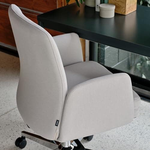 Branch Softside Mid Century Modern Office Chair, Vegan Leather - Removable Arms & Mid Back Design with Luxury Cloud-Like Comfort - Adjustable Height - Integrated Lumbar Support - Limestone