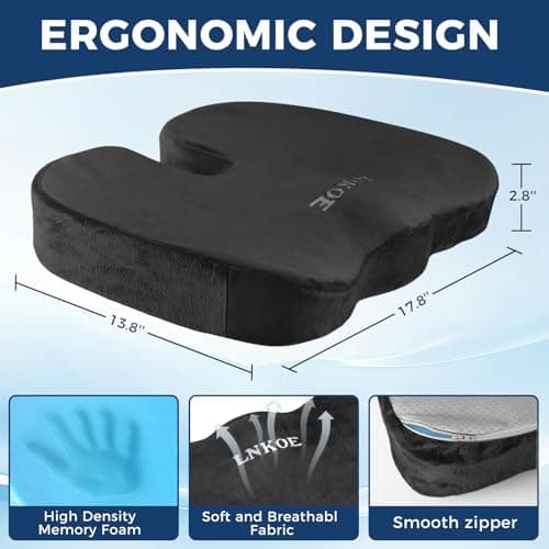 Gel Memory Foam Layer Wheelchair Cushion - Wheelchair Office Chair, Kitchen Chair, Car Seat - Pressure Pain and Tailbone Pain Relief - High Density Foam Base (Black)