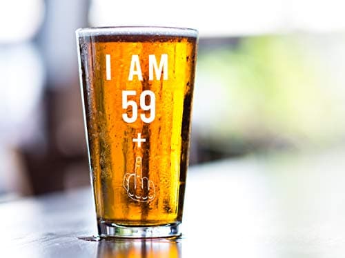 Gelid 59 + One Middle Finger 60th Birthday Gifts for Men Women Beer Glass – Funny 60 Year Old Presents - 16 oz Pint Party Decorations Supplies - Craft Beers Gift Ideas for Dad Mom Husband Wife 60 th