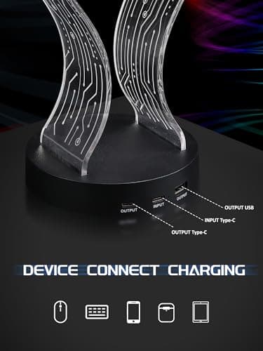PCB Pattern Acrylic Headset Stand with 1 USB and 1 Type-C Charging Ports, Gifts for Men Boy Father Dad and DJ Music Lovers CoolGift Mart Light Up Headphone Stand, Gifts for Gamers B0DGKV973D