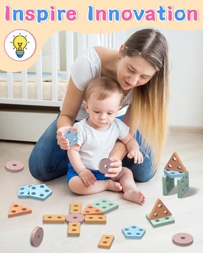 Toddler Toys 1-2 2-3, Shape Sorter, Wooden Block, Learning Educational Sensory Stacking Toy, Toddler Puzzles, Birthday Gifts kecristv Montessori Toys for 1 2 Year Old Girl and Boy Birthday Gifts B0DGLCPPF4