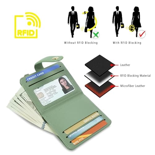 Airkit Small Wallets Woman RFID Blocking Leather Credit Card Holder - with ID Window - Card Wallets for Women - with Zipper Coin Purse - Keychain Wallet