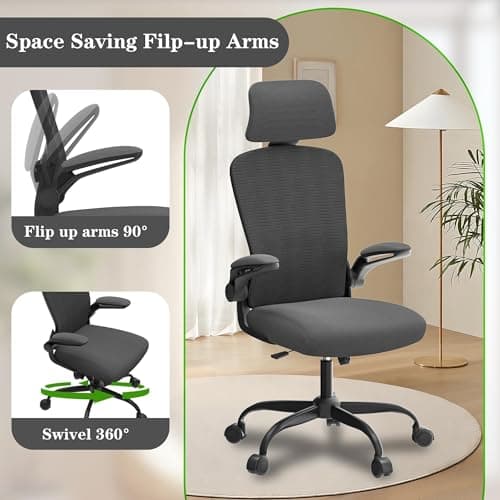 Ergonomic Office Chair for Long Hours Sitting – Back & Neck Pain Relief, Adjustable Lumbar Support & Headrest, High-Density Foam Seat, Ideal for Work & Home Office, Black